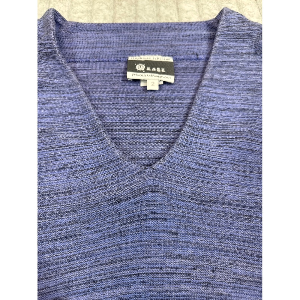 Stephanie Schuster At Ease Blue Space Dye V-Neck 3/4 Sleeve Sweater Top Size 2